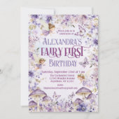 Paarse Waterverf Bloemenfee Eerste Verjaardag Kaart (Voorkant)