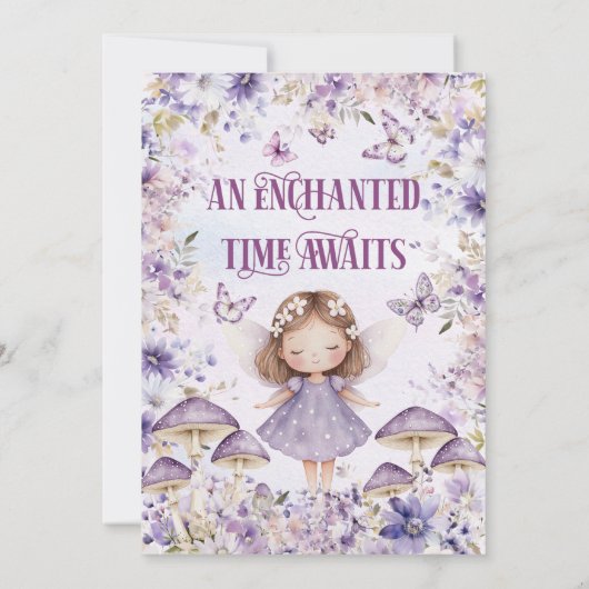 Paarse Waterverf Bloemenfee Eerste Verjaardag Kaart (Achterkant)