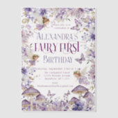 Paarse Waterverf Bloemenfee Eerste Verjaardag Vellum Uitnodigingen (Voorkant)