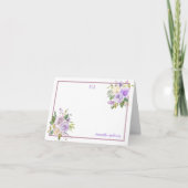 Paarse Waterverf Bloemenhoeken Naam & Monogram Bedankkaart (Voorkant)