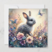 Paarse Waterverf bloemenkonijn Christelijk Pasen Feestdagenkaart (Voorkant)
