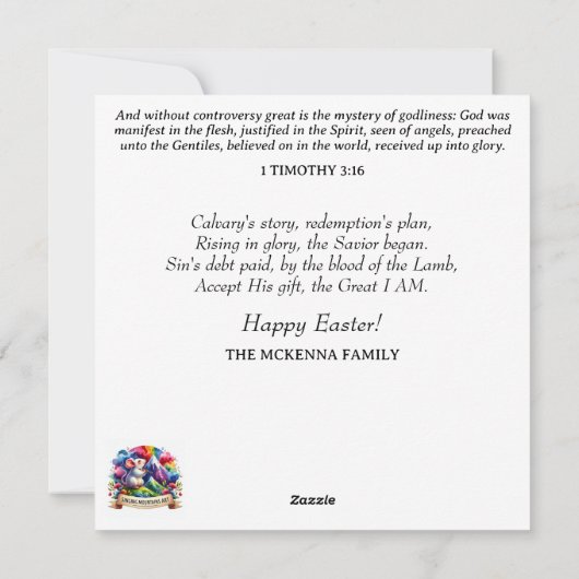 Paarse Waterverf bloemenkonijn Christelijk Pasen Feestdagenkaart (Achterkant)