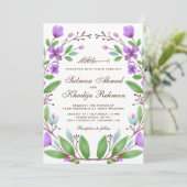 Paarse Waterverf bloemenkrans islamitische bruilof Kaart (Staand voorkant)