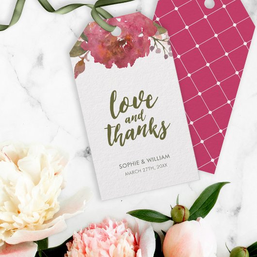 Paarse Waterverf Bloemenliefde en Bedankt Favor Ta Cadeaulabel