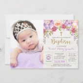 Paarse Waterverf Bloemenmeisje doop doop doopsel Kaart (Voorkant)