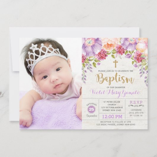 Paarse Waterverf Bloemenmeisje doop doop doopsel Kaart (Voorkant)