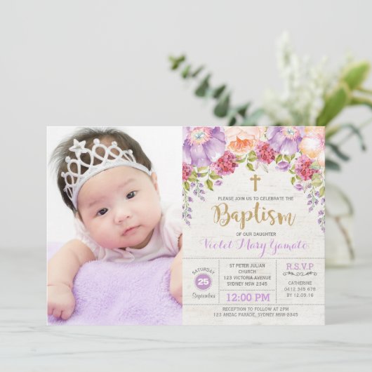 Paarse Waterverf Bloemenmeisje doop doop doopsel Kaart (Staand voorkant)