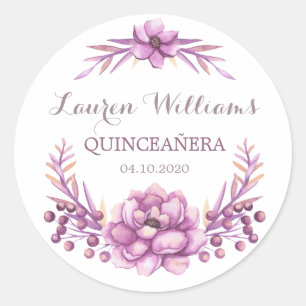 Paarse waterverf bloemenquinceanera Sticker