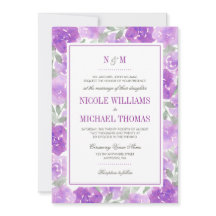 Paarse Waterverf bloementuin trouwuitnodiging