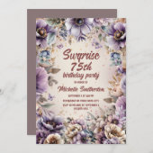 Paarse Waterverf Bloemenvlinders Verrassing 75e Kaart (Voorkant / Achterkant)