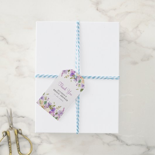 Paarse waterverf bloemenvrijgezellenfeest cadeaulabel (Met Touw)