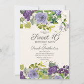 Paarse Waterverf Bloemenwijnstokken zoet 16 Kaart (Voorkant)