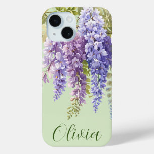 Paarse waterverf bloemenwisteria lila botanisch iPhone 15 case