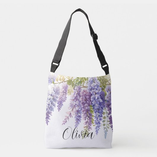 Paarse waterverf bloemenwisteria lila botanisch crossbody tas (Voorkant)