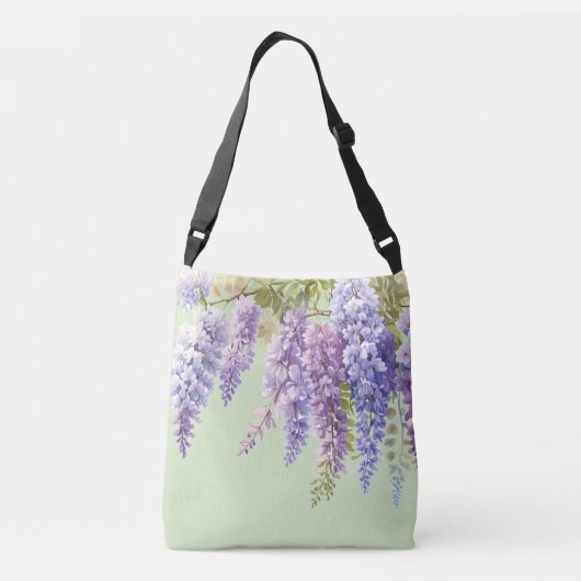 Paarse waterverf bloemenwisteria lila botanisch crossbody tas (Achterkant)