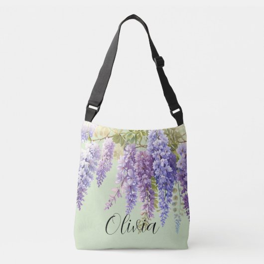 Paarse waterverf bloemenwisteria lila botanisch crossbody tas (Voorkant)