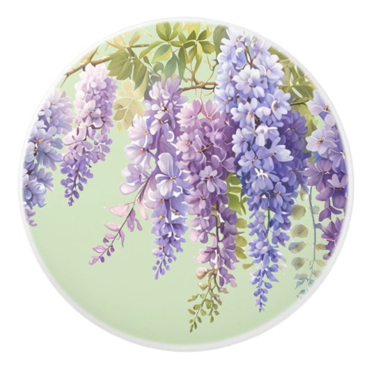 Paarse waterverf bloemenwisteria lila botanisch keramische knop (Voorkant)
