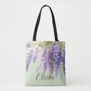 Paarse waterverf bloemenwisteria lila botanisch tote bag