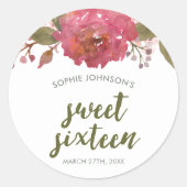 Paarse Waterverf bloemenzoet zestien Ronde Sticker (Voorkant)