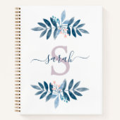 Paarse waterverf bloemige monogram notitieboek (Voorkant)