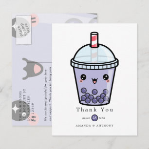 Paarse Waterverf Bloemige Trouw Dank Kaart