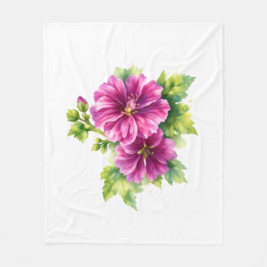 Paarse waterverf bloemillustratie fleece deken (Voorkant)