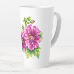 Paarse waterverf bloemillustratie  latte mok