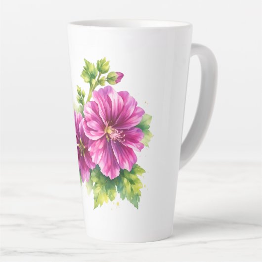 Paarse waterverf bloemillustratie latte mok (Rechterhoek)