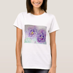 Paarse Waterverf bloemkunst T Shirt
