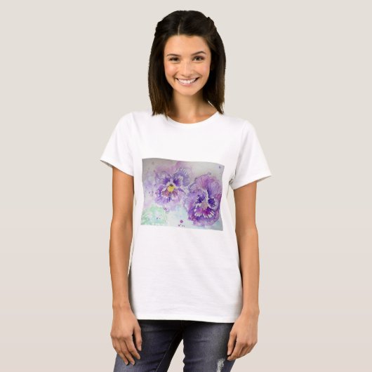 Paarse Waterverf bloemkunst T Shirt (Voorkant volledig)