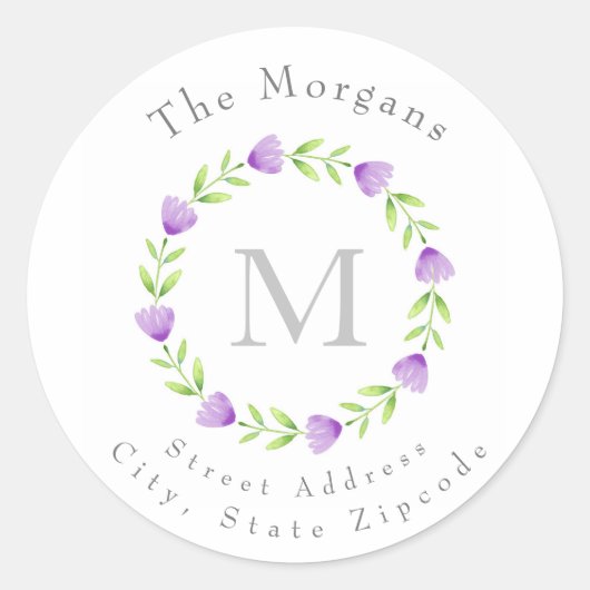 Paarse Waterverf Bloemstammenschaarlabels Ronde Sticker (Voorkant)