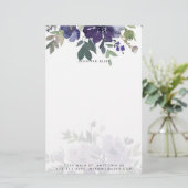 Paarse waterverf bloemstuk gepersonaliseerd briefpapier (Staand voorkant)