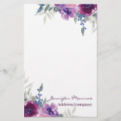Paarse waterverf bloemstuk gepersonaliseerd briefpapier (Voorkant)