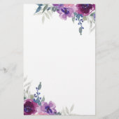 Paarse waterverf bloemstuk gepersonaliseerd briefpapier (Achterkant)