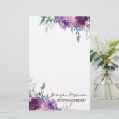 Paarse waterverf bloemstuk gepersonaliseerd briefpapier (Staand voorkant)