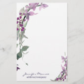 Paarse waterverf bloemstuk gepersonaliseerd briefpapier (Voorkant)