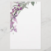 Paarse waterverf bloemstuk gepersonaliseerd briefpapier (Achterkant)