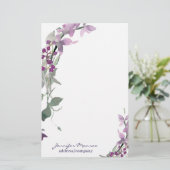 Paarse waterverf bloemstuk gepersonaliseerd briefpapier (Staand voorkant)