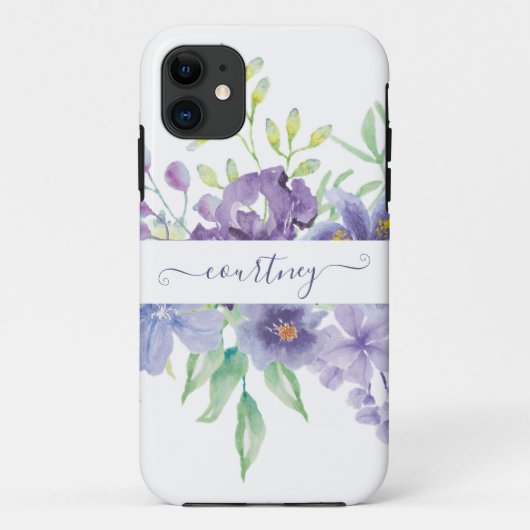 Paarse waterverf bloemstuk gepersonaliseerd Case-Mate iPhone case (Achterkant)