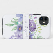 Paarse waterverf bloemstuk gepersonaliseerd Case-Mate iPhone case (Achterkant (horizontaal))