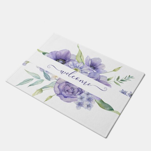 Paarse waterverf bloemstuk gepersonaliseerd deurmat (Schuin)