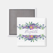 Paarse waterverf bloemstuk gepersonaliseerd magneet (Voorkant / Achterkant)