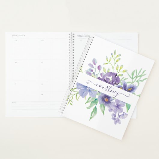 Paarse waterverf bloemstuk gepersonaliseerd planner (Display)