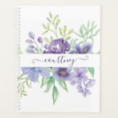Paarse waterverf bloemstuk gepersonaliseerd planner (Voorkant)