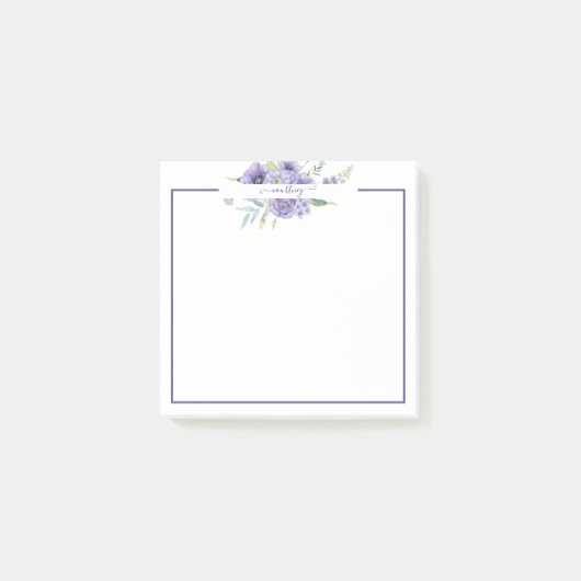 Paarse waterverf bloemstuk gepersonaliseerd post-it® notes (Voorkant)