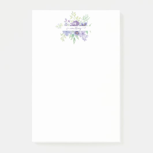 Paarse waterverf bloemstuk gepersonaliseerd post-it® notes (Voorkant)