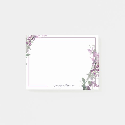 Paarse waterverf bloemstuk gepersonaliseerd post-it® notes (Voorkant)