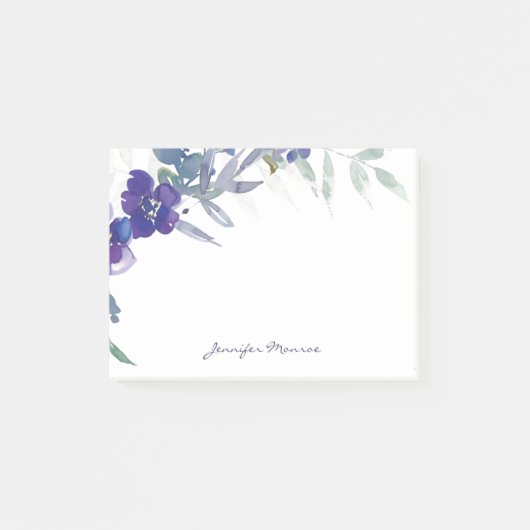Paarse waterverf bloemstuk gepersonaliseerd post-it® notes (Voorkant)