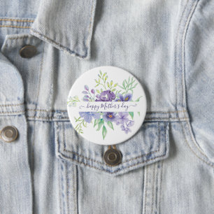 Paarse waterverf bloemstuk gepersonaliseerd ronde button 7,6 cm