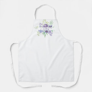 Paarse waterverf bloemstuk gepersonaliseerd  schort